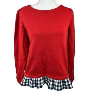 Vineyard Vines Red Sweatshirt With Ruffle Check Hem Size S Black White